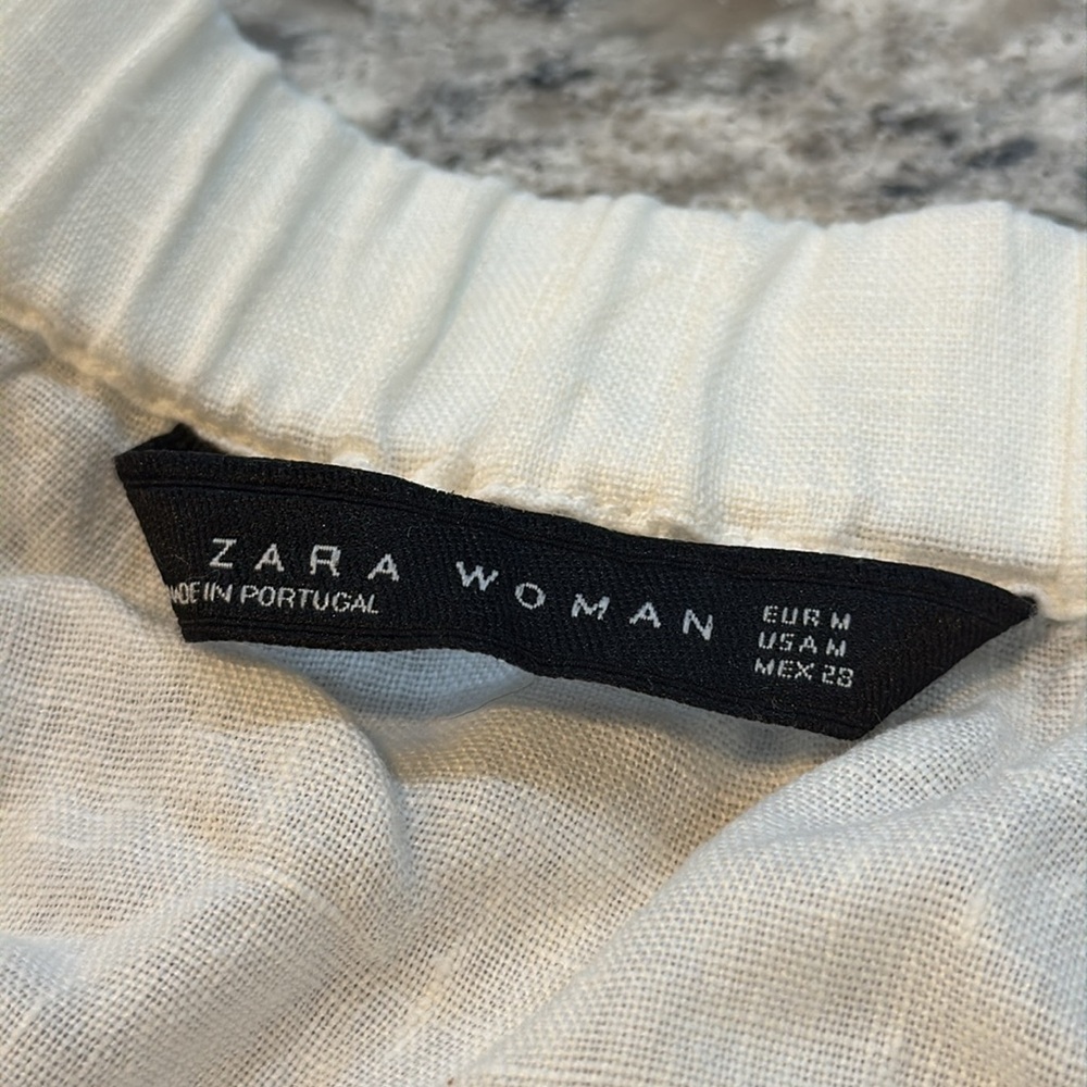 Zara | Off the Shoulder Linen Bell Sleeve Blouse in White Size M Medium - Picture 10 of 11